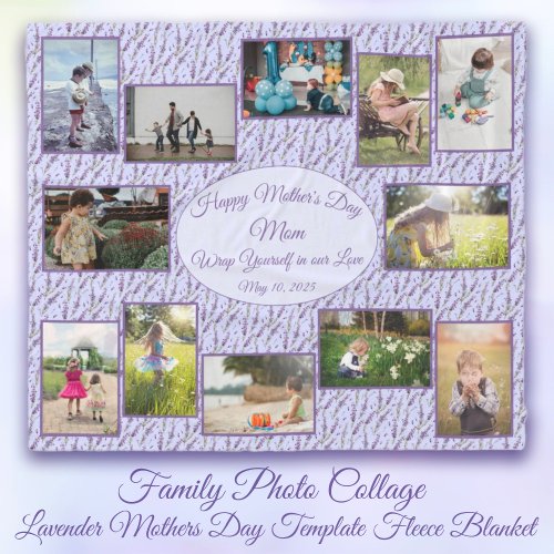 Family Photo Collage Lavender Mothers Day Template Fleece Blanket
