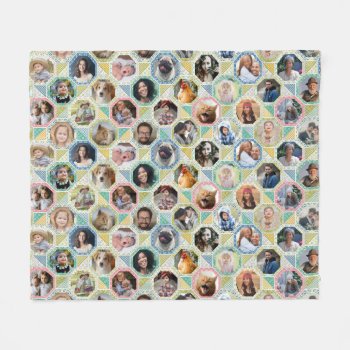 Family Photo Collage Light Quilt Look 28 Picture Fleece Blanket by PictureCollage at Zazzle