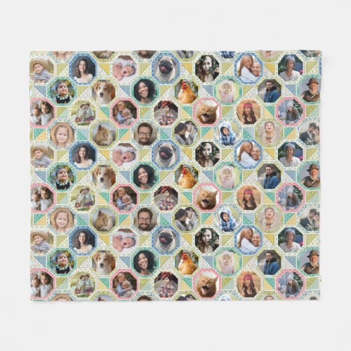 Family Photo Collage Light Quilt Look 28 Picture Fleece Blanket