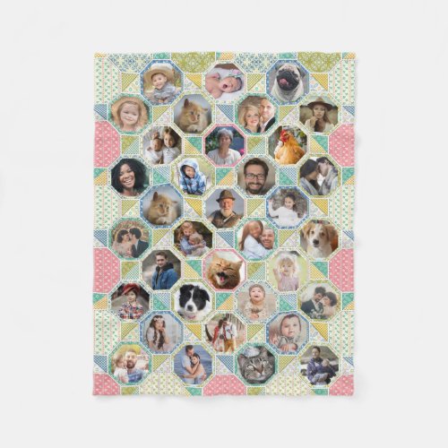 Family Photo Collage Light Quilt Look 35 Pic Lg Sm Fleece Blanket