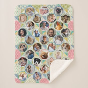 Family Photo Collage Light Quilt Look 35 Pic Lg Sm Sherpa Blanket by PictureCollage at Zazzle