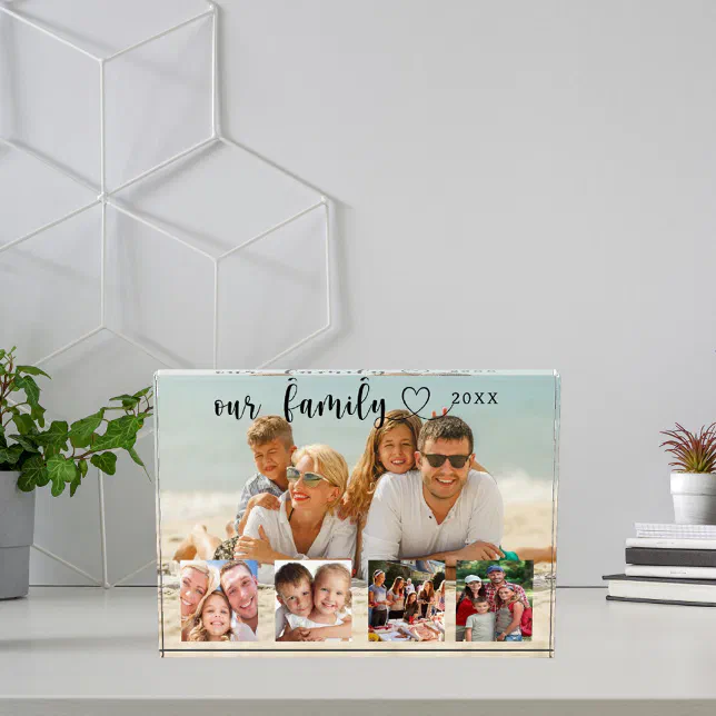 Family photo collage love heart script block | Zazzle
