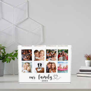 Family photo collage love heart script clear block