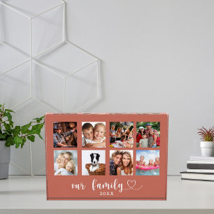 Family photo collage love heart script terracotta block