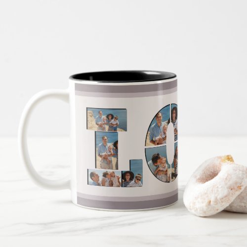 FAMILY Photo Collage Love Script Modern Keepsake Two_Tone Coffee Mug