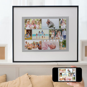 Family Photo Collage Masonry Style Grey Poster