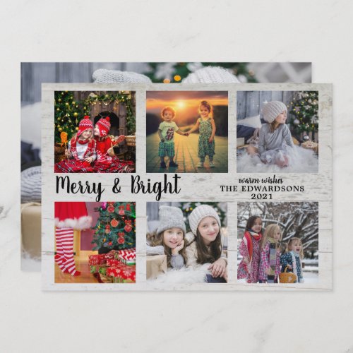 Family photo collage Merry and Bright Christmas Ho Holiday Card
