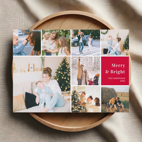 Family Photo Collage Merry And Bright Christmas Ho Holiday Card