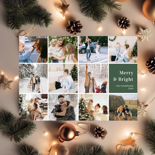 Family Photo Collage Merry And Bright Christmas Holiday Card