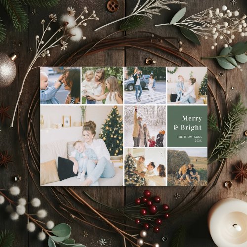 Family Photo Collage Merry And Bright Christmas Holiday Card