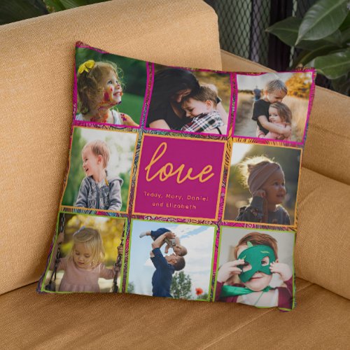 Family Photo Collage Modern  Colorful  Throw Pillow