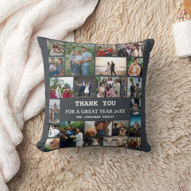 Family Photo Collage | Modern End Of Year Keepsake Throw Pillow (Blanket)