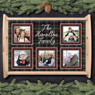 Family Photo Collage Modern Farmhouse Plaid Serving Tray