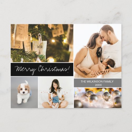 Family Photo Collage Modern Merry Christmas Holiday Postcard