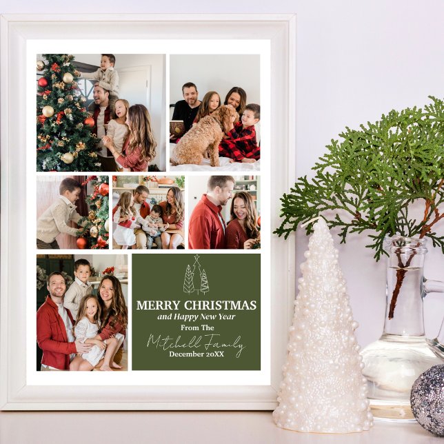 Family Photo Collage, Modern, Minimalist Christmas Holiday Card (Creator Uploaded)