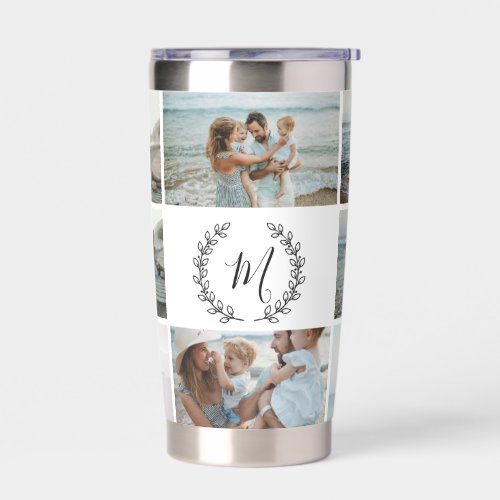Family Photo Collage Modern Monogram Personalized Insulated Tumbler