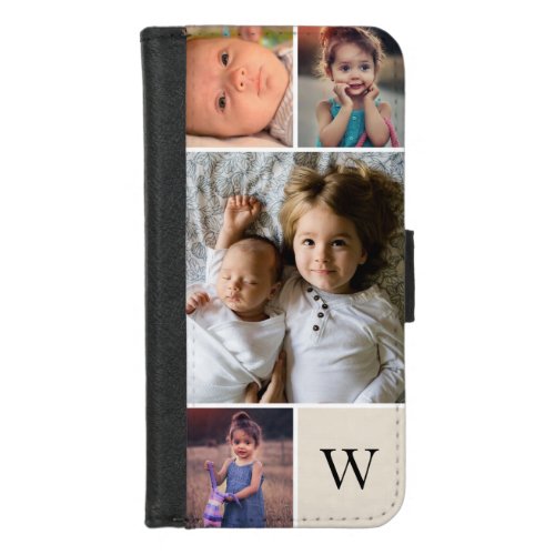 Family Photo Collage Monogram Baige iPhone 87 Wallet Case