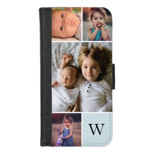 Family Photo Collage Monogram Blue iPhone 87 Wallet Case