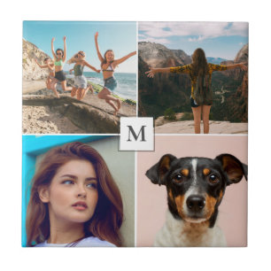 Family Photo Collage Monogram Ceramic Tile