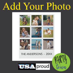 Family Photo Collage 📸✨ Monogram Faux Canvas Print