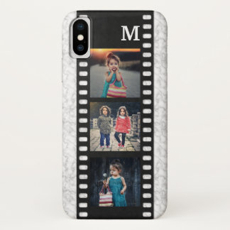 Family Photo Collage Monogram | Filmstrip Marble iPhone X Case