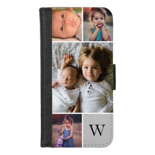 Family Photo Collage Monogram Gray iPhone 87 Wallet Case