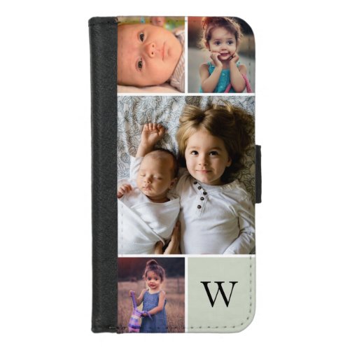 Family Photo Collage Monogram Green iPhone 87 Wallet Case