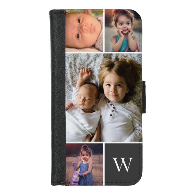 Family Photo Collage Monogram iPhone Wallet Case (Front)