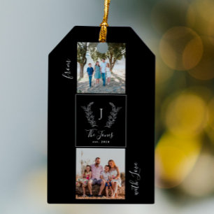 Family photo collage monogram name personalized gift tags