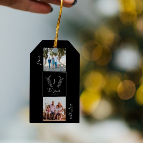 Family photo collage monogram name personalized gift tags