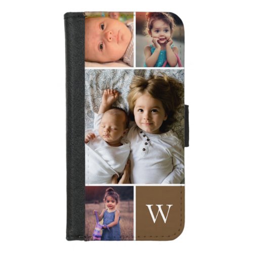 Family Photo Collage Monogram Tan iPhone 87 Wallet Case