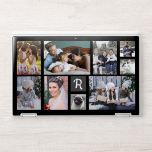 Family Photo Collage Monogrammed 9 Pictures Black HP Laptop Skin