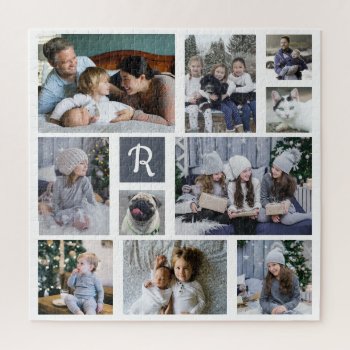 Family Photo Collage Monogrammed White 10 Pictures Jigsaw Puzzle by PictureCollage at Zazzle