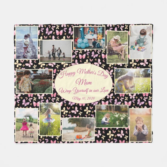 Family Photo Collage Mothers Day Template Fleece Blanket (Front (Horizontal))