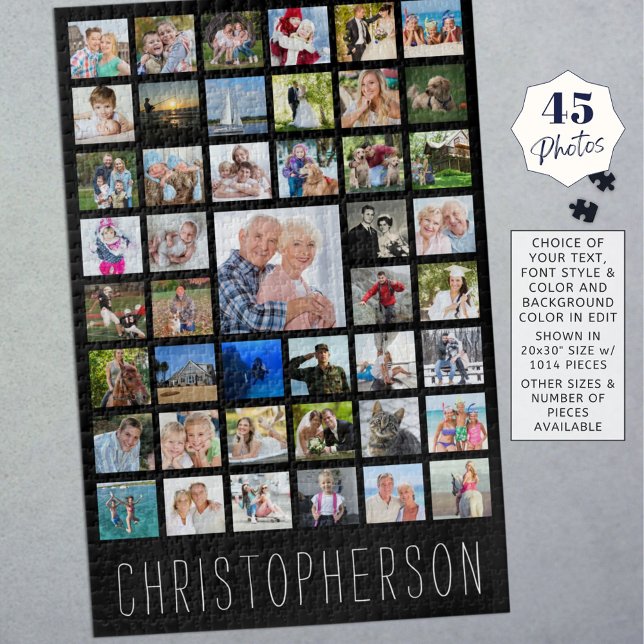 Family Photo Collage Name Black Jigsaw Puzzle (Creator Uploaded)