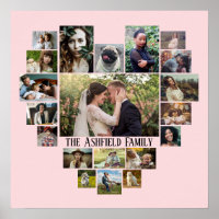 Family Photo Collage Name In Heart 20 Pics Pink