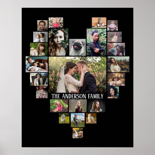 Family Photo Collage Name In Heart 25 Pics Black Poster