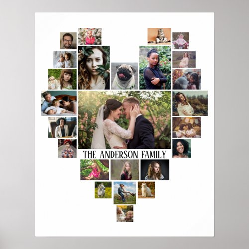 Family Photo Collage Name In Heart 25 Pics White Poster