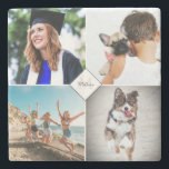 Family Photo Collage Name Monogram Stone Coaster<br><div class="desc">Beautiful stone coasters for your home featuring four of your favorite family photos and your family name.</div>