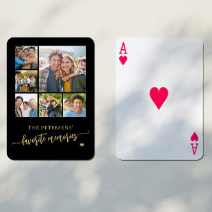 Family photo collage name personalized black poker cards