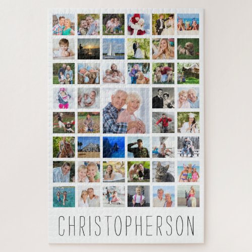 Family Photo Collage Name White Jigsaw Puzzle