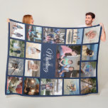 Family Photo Collage Navy Blue Modern Monogrammed Fleece Blanket Family Photo Collage Navy Blue Modern Monogrammed Fleece Blanket