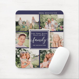 Family Photo Collage Navy Blue Personalized Mouse Pad