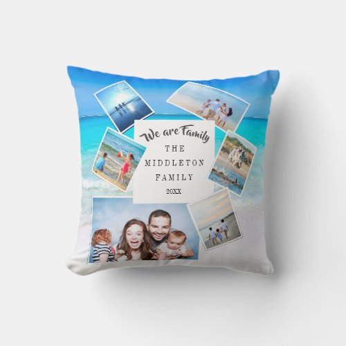 Family Photo Collage Ocean Scattered Throw Pillow