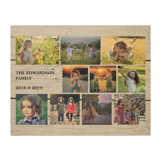 Family photo collage on barn wood Wood Wall Art (Front)