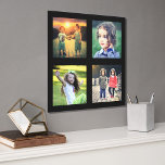 Family photo collage on modern black background canvas photo tile<br><div class="desc">Family photo collage on modern black background.
You can add your own photos to personalize.</div>