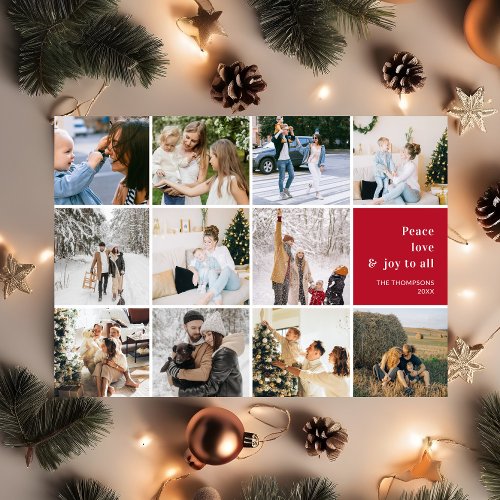 Family Photo Collage Peace Love Joy Christmas Holiday Card