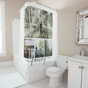 Family Photo Collage Personalized 4 Photo Template Shower Curtain