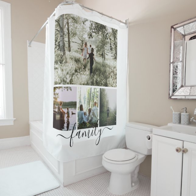 Family Photo Collage Personalized 4 Photo Template Shower Curtain (In Situ)