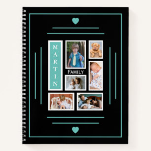 Family Photo Collage Personalized Black Teal Notebook
